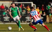 18 March 2022; Kevin O'Connor of Cork City in action against Matt Keane during the SSE Airtricity League First Division match between Treaty United and Cork City at Markets Field in Limerick. Photo by Michael P Ryan/Sportsfile