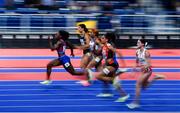 18 March 2022; Mikiah Brisco of USA, left, on her way to winning her women's 60m semi-final during day one of the World Indoor Athletics Championships at the Štark Arena in Belgrade, Serbia. Photo by Sam Barnes/Sportsfile