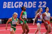 18 March 2022; Molly Scott of Ireland, left, after competing in the women's 60m semi-finals during day one of the World Indoor Athletics Championships at the Štark Arena in Belgrade, Serbia. Photo by Sam Barnes/Sportsfile
