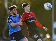 18 March 2022; Stephen Mallon of Bohemians in action against Alex Dunne of UCD during the SSE Airtricity League Premier Division match between UCD and Bohemians at UCD Bowl in Belfield, Dublin. Photo by Brendan Moran/Sportsfile