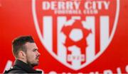 18 March 2022; Cameron Dummigan of Derry City arrives for the SSE Airtricity League Premier Division match between Derry City and St Patrick's Athletic at The Ryan McBride Brandywell Stadium in Derry. Photo by Stephen McCarthy/Sportsfile