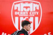 18 March 2022; Eoin Toal of Derry City arrives for the SSE Airtricity League Premier Division match between Derry City and St Patrick's Athletic at The Ryan McBride Brandywell Stadium in Derry. Photo by Stephen McCarthy/Sportsfile