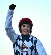 18 March 2022; Mark McDonagh celebrates on Banbridge after winning the Martin Pipe Conditional Jockeys' Handicap Hurdle during day four of the Cheltenham Racing Festival at Prestbury Park in Cheltenham, England. Photo by David Fitzgerald/Sportsfile