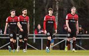 18 March 2022; Bohemians players, from left, Dawson Devoy, Jordan Flores, Stephen Mallon and Ciarán Kelly after conceding a goal during the SSE Airtricity League Premier Division match between UCD and Bohemians at UCD Bowl in Belfield, Dublin. Photo by Brendan Moran/Sportsfile
