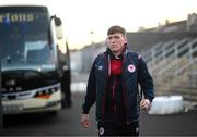 18 March 2022; Joe Redmond of St Patrick's Athletic arrives for the SSE Airtricity League Premier Division match between Derry City and St Patrick's Athletic at The Ryan McBride Brandywell Stadium in Derry. Photo by Stephen McCarthy/Sportsfile