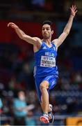 18 March 2022; Miltiadis Tentoglou of Greece competing in the men's long jump during day one of the World Indoor Athletics Championships at the Štark Arena in Belgrade, Serbia. Photo by Sam Barnes/Sportsfile
