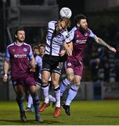18 March 2022; Greg Sloggett of Dundalk in action against Gary Deegan of Drogheda United during the SSE Airtricity League Premier Division match between Drogheda United and Dundalk at Head in the Game Park in Drogheda, Louth. Photo by Ramsey Cardy/Sportsfile