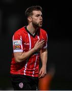 18 March 2022; Will Patching of Derry City celebrates after scoring his side's first goal during the SSE Airtricity League Premier Division match between Derry City and St Patrick's Athletic at The Ryan McBride Brandywell Stadium in Derry. Photo by Stephen McCarthy/Sportsfile