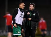18 March 2022; Shamrock Rovers manager Stephen Bradley speaks with Graham Burke of Shamrock Rovers before the SSE Airtricity League Premier Division match between Shamrock Rovers and Sligo Rovers at Tallaght Stadium in Dublin. Photo by Harry Murphy/Sportsfile