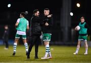 18 March 2022; Shamrock Rovers manager Stephen Bradley speaks with Gary O'Neill of Shamrock Rovers before the SSE Airtricity League Premier Division match between Shamrock Rovers and Sligo Rovers at Tallaght Stadium in Dublin. Photo by Harry Murphy/Sportsfile