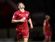 18 March 2022; Conor Kane of Shelbourne reacts after a missed chance for his side during the SSE Airtricity League Premier Division match between Shelbourne and Finn Harps at Tolka Park in Dublin. Photo by Piaras Ó Mídheach/Sportsfile