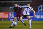18 March 2022; Dean Williams of Drogheda United is tackled by Andy Boyle of Dundalk during the SSE Airtricity League Premier Division match between Drogheda United and Dundalk at Head in the Game Park in Drogheda, Louth. Photo by Ramsey Cardy/Sportsfile