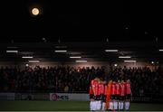 18 March 2022; A full moon over The Ryan McBride Brandywell Stadium as Derry City stand for a moments silence before the SSE Airtricity League Premier Division match between Derry City and St Patrick's Athletic at The Ryan McBride Brandywell Stadium in Derry. Photo by Stephen McCarthy/Sportsfile
