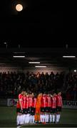 18 March 2022; A full moon over The Ryan McBride Brandywell Stadium as Derry City stand for a moments silence before the SSE Airtricity League Premier Division match between Derry City and St Patrick's Athletic at The Ryan McBride Brandywell Stadium in Derry. Photo by Stephen McCarthy/Sportsfile