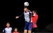 18 March 2022; Jack Scott of St Patrick's Athletic in action against Daniel Lafferty of Derry City during the SSE Airtricity League Premier Division match between Derry City and St Patrick's Athletic at The Ryan McBride Brandywell Stadium in Derry. Photo by Stephen McCarthy/Sportsfile