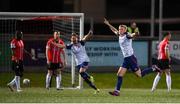 18 March 2022; Tom Grivosti of St Patrick's Athletic celebrates after scoring his side's first goal during the SSE Airtricity League Premier Division match between Derry City and St Patrick's Athletic at The Ryan McBride Brandywell Stadium in Derry. Photo by Stephen McCarthy/Sportsfile