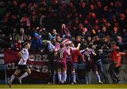 18 March 2022; Drogheda United players celebrate their side's first goal, a penalty, scored by Dean Williams, during the SSE Airtricity League Premier Division match between Drogheda United and Dundalk at Head in the Game Park in Drogheda, Louth. Photo by Ramsey Cardy/Sportsfile