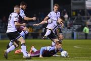 18 March 2022; Dan Williams of Dundalk in action against Darragh Nugent of Drogheda United during the SSE Airtricity League Premier Division match between Drogheda United and Dundalk at Head in the Game Park in Drogheda, Louth. Photo by Ramsey Cardy/Sportsfile