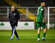 18 March 2022; Finn Harps manager Ollie Horgan with Yoyo Mahdy at half-time during the SSE Airtricity League Premier Division match between Shelbourne and Finn Harps at Tolka Park in Dublin. Photo by Piaras Ó Mídheach/Sportsfile