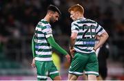 18 March 2022; Danny Mandroiu and Rory Gaffney of Shamrock Rovers react during the SSE Airtricity League Premier Division match between Shamrock Rovers and Sligo Rovers at Tallaght Stadium in Dublin. Photo by Harry Murphy/Sportsfile