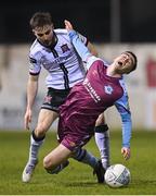 18 March 2022; Dean Williams of Drogheda United is fouled by Dan Williams of Dundalk during the SSE Airtricity League Premier Division match between Drogheda United and Dundalk at Head in the Game Park in Drogheda, Louth. Photo by Ramsey Cardy/Sportsfile