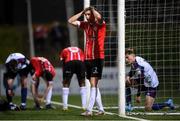 18 March 2022; Ronan Boyce of Derry City reacts to a missed opportunity on goal for his side during the SSE Airtricity League Premier Division match between Derry City and St Patrick's Athletic at The Ryan McBride Brandywell Stadium in Derry. Photo by Stephen McCarthy/Sportsfile