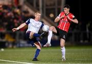 18 March 2022; Eoin Doyle of St Patrick's Athletic in action against Eoin Toal of Derry City during the SSE Airtricity League Premier Division match between Derry City and St Patrick's Athletic at The Ryan McBride Brandywell Stadium in Derry. Photo by Stephen McCarthy/Sportsfile