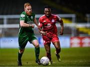 18 March 2022; Ryan Connolly of Finn Harps in action against Stanley Anaebonam of Shelbourne during the SSE Airtricity League Premier Division match between Shelbourne and Finn Harps at Tolka Park in Dublin. Photo by Piaras Ó Mídheach/Sportsfile
