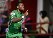 18 March 2022; Eric McWoods of Finn Harps celebrates scoring his side's third goal during the SSE Airtricity League Premier Division match between Shelbourne and Finn Harps at Tolka Park in Dublin. Photo by Piaras Ó Mídheach/Sportsfile