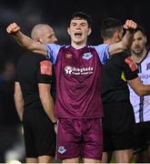 18 March 2022; James Clarke of Drogheda United celebrates after the SSE Airtricity League Premier Division match between Drogheda United and Dundalk at Head in the Game Park in Drogheda, Louth. Photo by Ramsey Cardy/Sportsfile