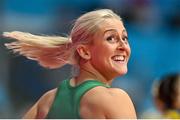 19 March 2022; Sarah Lavin of Ireland reacts after setting a personal best time of 8.03 sec in her heat of the women's 60m hurdles during day two of the World Indoor Athletics Championships at the Štark Arena in Belgrade, Serbia. Photo by Sam Barnes/Sportsfile