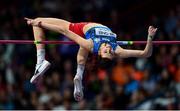 19 March 2022; Angelina Topic of Serbia competes in the women's high jump final during day two of the World Indoor Athletics Championships at the Stark Arena in Belgrade, Serbia. Photo by Sam Barnes/Sportsfile