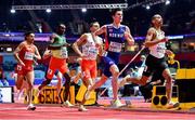 19 March 2022; Jakob Ingebrigtsen of Norway leads the field from Ismael Debjani of Belgium in the men's 1500m during day two of the World Indoor Athletics Championships at the Stark Arena in Belgrade, Serbia. Photo by Sam Barnes/Sportsfile