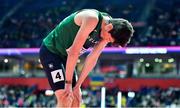 19 March 2022; Luke McCann of Ireland after his heat of the men's 1500m during day two of the World Indoor Athletics Championships at the Stark Arena in Belgrade, Serbia. Photo by Sam Barnes/Sportsfile