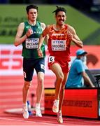19 March 2022; Luke McCann of Ireland, left, trails Saul Ordonez of Spain in their heat of the men's 1500m during day two of the World Indoor Athletics Championships at the Stark Arena in Belgrade, Serbia. Photo by Sam Barnes/Sportsfile