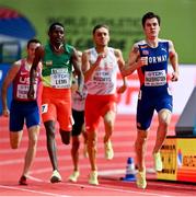 19 March 2022; Jakob Ingebrigtsen of Norway leads the field in the men's 1500m during day two of the World Indoor Athletics Championships at the Stark Arena in Belgrade, Serbia. Photo by Sam Barnes/Sportsfile Photo by Sam Barnes/Sportsfile