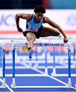 19 March 2022; Devynne Charlton of Bahamas competing in the women's 60m hurdles during day two of the World Indoor Athletics Championships at the Štark Arena in Belgrade, Serbia. Photo by Sam Barnes/Sportsfile