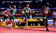 19 March 2022; Andrew Coscoran of Ireland, centre, in action against Oliver Hoare of Australia and Abel Kipsang of Kenya competing in the men's 1500m during day two of the World Indoor Athletics Championships at the Stark Arena in Belgrade, Serbia. Photo by Sam Barnes/Sportsfile