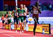19 March 2022; Abel Kipsang of Kenya leads the field on his way to winning his heat of the men's 1500m during day two of the World Indoor Athletics Championships at the Stark Arena in Belgrade, Serbia. Photo by Sam Barnes/Sportsfile