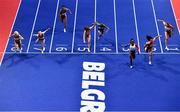 19 March 2022; Cyréna Samba-Mayela of France wins her heat of the women's 60m hurdles from Ditaji Kambundji of Switzerland, second from right, and Sarah Lavin of Ireland, left, during day two of the World Indoor Athletics Championships at the Štark Arena in Belgrade, Serbia. Photo by Sam Barnes/Sportsfile