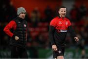 18 March 2022; Shane McEleney, right, and Patrick McEleney of Derry City before the SSE Airtricity League Premier Division match between Derry City and St Patrick's Athletic at The Ryan McBride Brandywell Stadium in Derry. Photo by Stephen McCarthy/Sportsfile