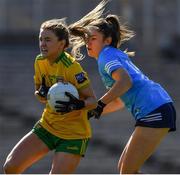 19 March 2022; Niamh Carr of Donegal in action against Kate Sullivan of Dublin during the Lidl Ladies Football National League Division 1 Semi-Final match between Dublin and Donegal at St Tiernach's Park in Clones, Monaghan. Photo by Ray McManus/Sportsfile