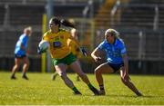 19 March 2022; Katy Herron of Donegal in action against Nicole Owens of Dublin during the Lidl Ladies Football National League Division 1 Semi-Final match between Dublin and Donegal at St Tiernach's Park in Clones, Monaghan. Photo by Ray McManus/Sportsfile