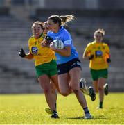 19 March 2022; Jennifer Dunne of Dublin in action against Nicole McLaughlin of Donegal during the Lidl Ladies Football National League Division 1 Semi-Final match between Dublin and Donegal at St Tiernach's Park in Clones, Monaghan. Photo by Ray McManus/Sportsfile