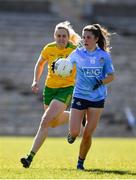 19 March 2022; Kate Sullivan of Dublin in action against Karen Guthrie of Donegal during the Lidl Ladies Football National League Division 1 Semi-Final match between Dublin and Donegal at St Tiernach's Park in Clones, Monaghan. Photo by Ray McManus/Sportsfile