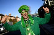19 March 2022; An Ireland supporter before the Guinness Six Nations Rugby Championship match between Ireland and Scotland at Aviva Stadium in Dublin. Photo by Harry Murphy/Sportsfile