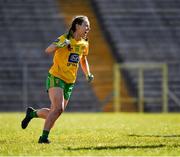 19 March 2022; Emma McCrory of Donegal celebrates scoring her side's first goal during the Lidl Ladies Football National League Division 1 Semi-Final match between Dublin and Donegal at St Tiernach's Park in Clones, Monaghan. Photo by Ray McManus/Sportsfile