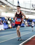 19 March 2022; Matthew Newell of Clare River Harriers AC, Galway, competing in the men's U15 1000m Walk during day one of the Irish Life Health National Juvenile Indoors at Athlone Institute of Technology in Athlone, Westmeath. Photo by Ben McShane/Sportsfile