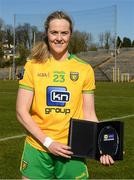 19 March 2022; Yvonne Bonnar of Donegal who was presented with the Player of the Match award following the 2022 Lidl Ladies National Football League Division 1 semi-final fixture between Donegal and Dublin, at St Tiernach’s Park, Clones in Monaghan.  Photo by Ray McManus/Sportsfile