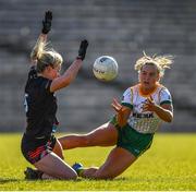 19 March 2022; Vikki Wall of Meath in action against Fiona McHale of Mayo during the Lidl Ladies Football National League Division 1 Semi-Final match between Mayo and Meath at St Tiernach's Park in Clones, Monaghan. Photo by Ray McManus/Sportsfile